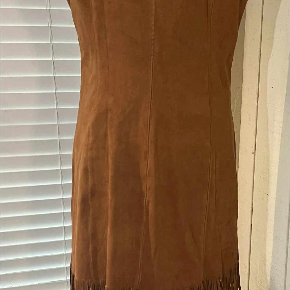 Elegant Suede look Tan Fringe Costal Cowgirl Dress by Oyrosy - Picture 6 of 13